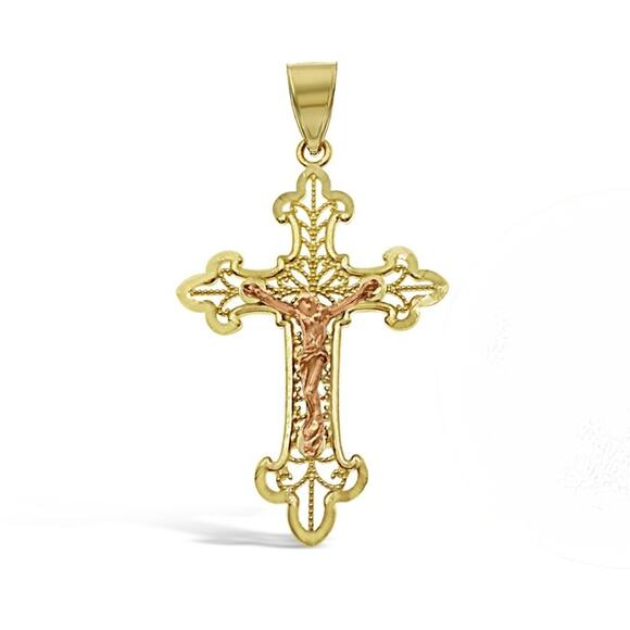 Jesus Crucifix Cross Pendant Charm 10k Yellow Rose Gold 1.3 inch3 - Picture 1 of 3